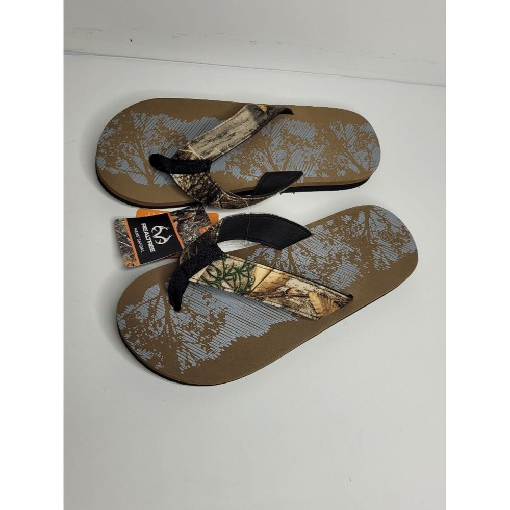 RealTree hunter camo thong slid on flip flops summer casual size 11-12 NWT